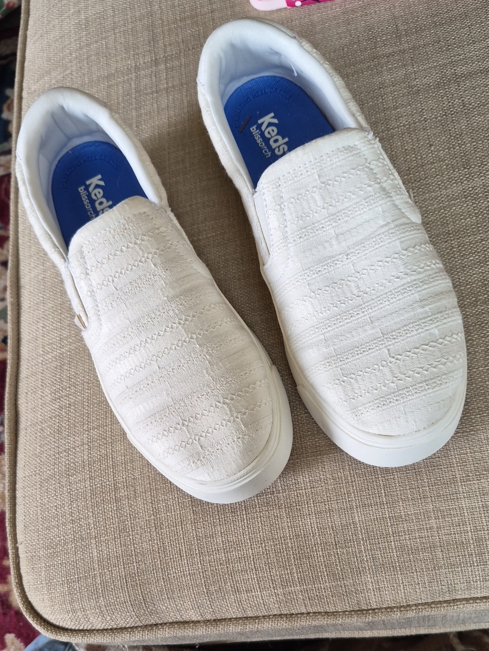 Keds White Lace-Pattern Slip-On Sneakers